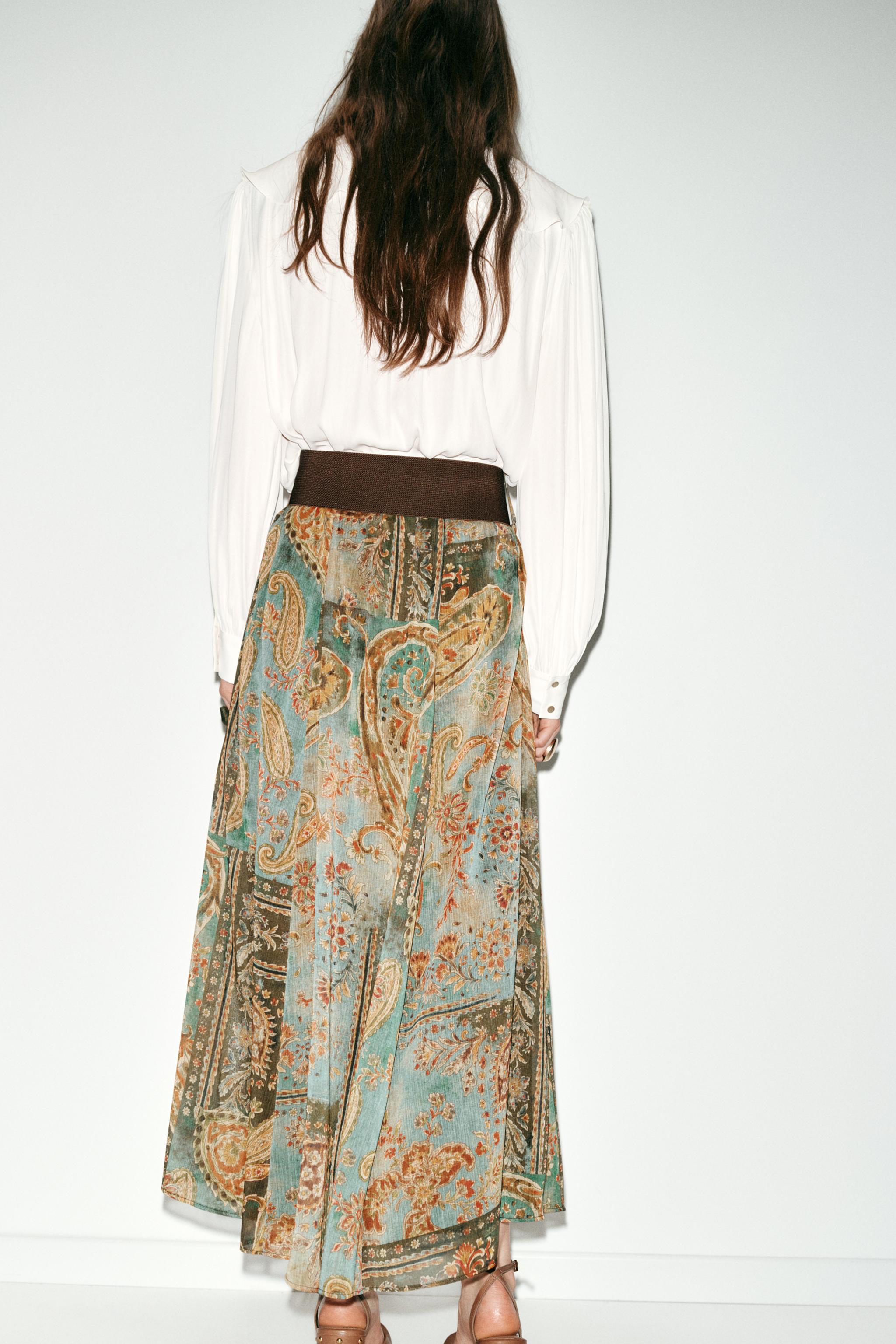 PRINTED MIDI SKIRT WITH BELT